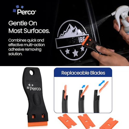 Perco Glue Off Adhesive Sticker Remover 3.3 fl. oz & Scraper with Plastic Razor for Removing Labels (Adhesive Sticker Remover & Scraper w/Plastic Razor) - size: 3.3 Fl Oz (Pack of 1)