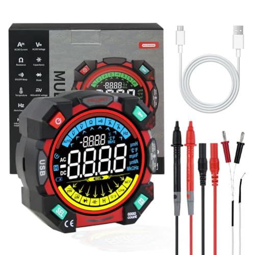 Portable Digital Multimeter Tester 6000 Counts VA Display Auto-Ranging Multifunction Voltage Current Meter Measures AC/DC Volt/Current, Resistance, Capacitance, Temperature,Live Wire Detector