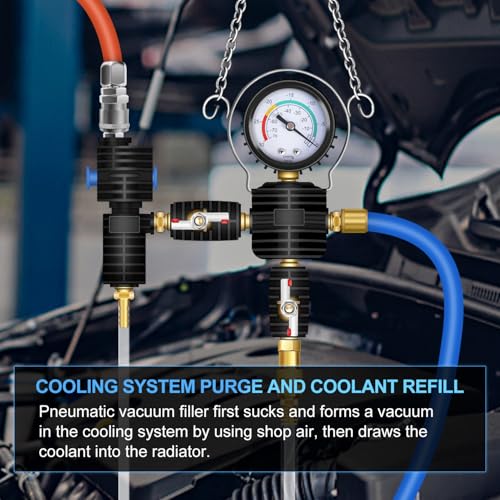JIFETOR Radiator Pressure Leak Tester Coolant Vacuum Refill Tool 28PCS Kit | Universal Automotive Water Tank Leakage Test Detector & Cooling System Pneumatic Purge Coolant Change Set 21PCS Adapter Caps - color: Blue Case