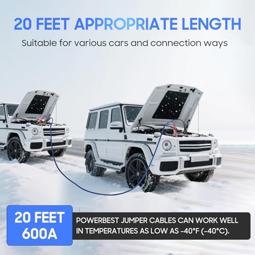 Heavy Duty Jumper Cables, 4 Gauge 20 Feet 600Amp Automotive Booster Cables for 12V & 24V Cars, SUVs and Trucks, Jumper Cables Kit (4AWG x 20Ft) - size: 4Gauge x 20Ft