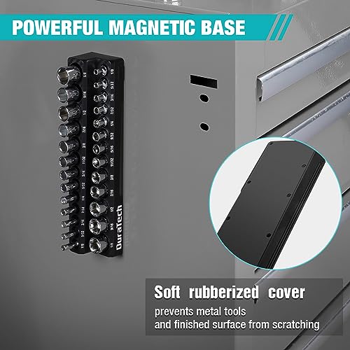 DURATECH Magnetic Socket Organizer, 1/4" SAE Socket Tray Holds 26 Standard & Deep Sockets, Magnetic Sockets Holder - size: 1/4" DR, SAE