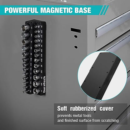 DURATECH Magnetic Socket Organizer, 1/4" SAE Socket Tray Holds 26 Standard & Deep Sockets, Magnetic Sockets Holder - size: 1/4" DR, SAE