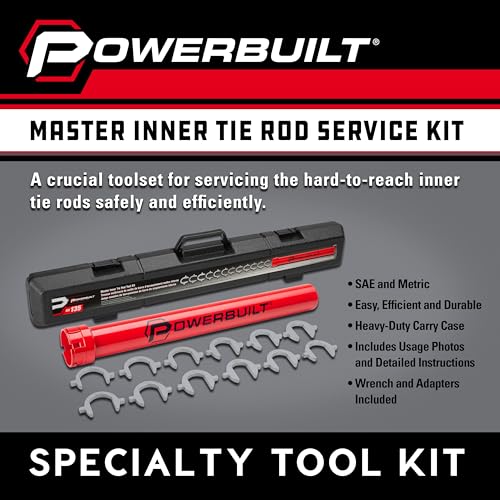 Powerbuilt Master Inner Tie Rod Removal Tool Kit, 13 Pieces, Steering and Suspension, Adapter and Extension Wrench, Storage Case - 647785 - size: 13 Piece