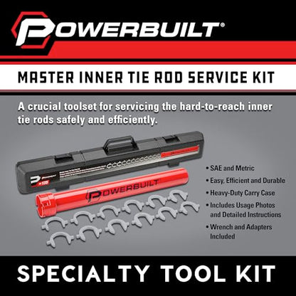 Powerbuilt Master Inner Tie Rod Removal Tool Kit, 13 Pieces, Steering and Suspension, Adapter and Extension Wrench, Storage Case - 647785 - size: 13 Piece