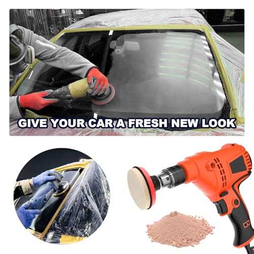 Glass Polishing Kit, Car Window Deep Scratch Removal Set with 100g Cerium Oxide Powder, Wool Polish Pads Multifunctional Buffing Pad for Auto Windscreen and Glass Repair
