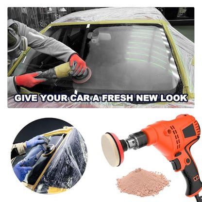Glass Polishing Kit, Car Window Deep Scratch Removal Set with 100g Cerium Oxide Powder, Wool Polish Pads Multifunctional Buffing Pad for Auto Windscreen and Glass Repair