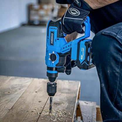 NEIKO 10882A Cordless Rotary Hammer Drill, Includes 20-Volt Li-ion Rechargeable Battery, Fast Charger, SDS Plus Hammer Drill, Heavy Duty Brushless Demolition Hammer, Cordless Hammer Drill, Rotohammer - style: Brushless Hammer Drill