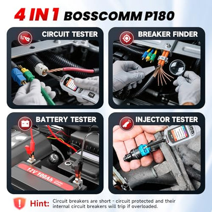 2026 BOSSCOMM P180 Automotive Probe Tester | 9-30V Power Probe, Wire Tracer, AC/DC Voltage/Diode/Resistance/Relay/Fuse Test, Battery/Fuel Injector Tester, 40FT Cable