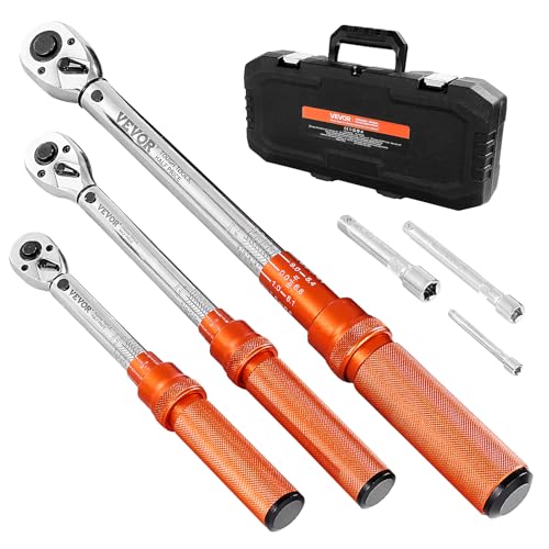 VEVOR 1/4 3/8 1/2 Inch Drive Torque Wrench, 3Pcs Click Torque Wrench Set 20-240IN-LB, 5-45FT-LB, 10-170FT-LB, Dual-Direction Adjustable 72 Tooth for Bicycle, Moto and Car Maintenance - size: 1.7-20 FT.LB, 5-45 FT.LB, 10-170 FT.LB, style: 1/4, 3/8, 1/2-Inc