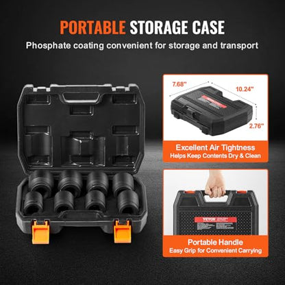 VEVOR Axle Nut Impact Socket Set - 3/4" Drive 6-Point 8-Piece Metric Spindle Nut Socket CR-MO Heat Treated Large Socket Set with Storage Case for Auto Repair, Removing or Installing Axle Nuts - style: 3/4" 8PCS Metric CR-MO