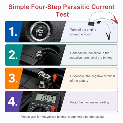 Automotive Battery Drain Tester, Car Alternator Relay Tester with Digital Voltage Display & Clips 12V Auto Leakage Detector to Detect Hidden Drain Issues on Cars Trucks SUV Tools