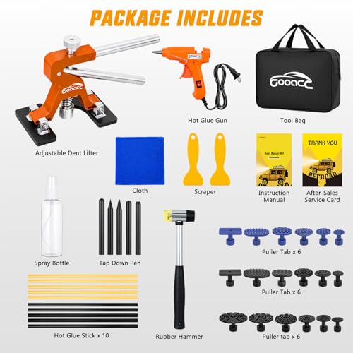GOOACC 35 PCS Car Dent Puller Paintless Dent Repair Kit 18 Puller tabs | Adjustable Lifter Glue Gun Rubber Hammer Tap-Down Pen Removal Tool for Car Refrigerator Dents Hail Damage Door Body Ding - color: 35PCS Dent Puller Kit