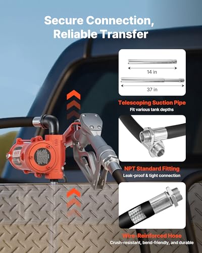 VEVOR Fuel Transfer Pump, 12V DC 15 GPM, Cast Iron Diesel Transfer Pump Kit, with Manual Nozzle, Discharge Hose, Overheat Protection, Power Cable, Explosion-Proof, for Gasoline Diesel Kerosene & More - size: 7.68 x 6.69 x 6.69 in