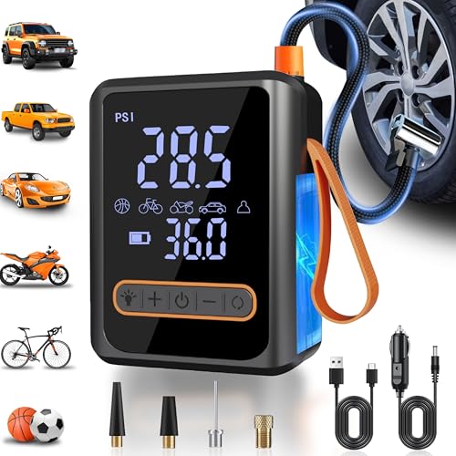 Tire Inflator Portable Air Compressor, 150PSI Heavy Duty Dual Cylinder Air Pump, 12V DC 13FT Extra Long Power Cable & Cordless Car Tire Pump, Digital Pressure Gauge, LED Light, Auto Shut-Off