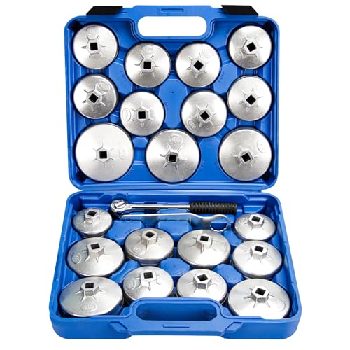 Oil Filter Wrench Set 23pcs Aluminum Alloy Cup Oil Filter Type Wrench Socket Removal Tool Set 1/2" Drive Oil Filter Removal Tool Kit Oil Filter Socket Set | Aluminum Alloy Cup Oil Filter Type Wrench Socket Removal Tool Set 1/2" Drive - color: Blue