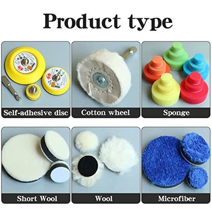 30pcs Drill Polishing Kit Car Detail Buffing Wheel with M6 Thread Backing Plate & 1/4” Hexagonal Shank,Car Sanding Polishing Waxing Pad for Drill and Mini Air Sander
