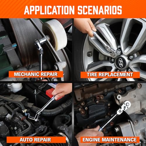 HORUSDY 3/8" Drive 90-Tooth Flex Head Ratchet Handle, 180° Adjustable CR-V Ratchet with Quick Release & Reversible Switch, 4° Swing Arc Socket Wrench for Automotive, Bike & DIY Repair - style: 3/8" Drive Flex Head Ratchet