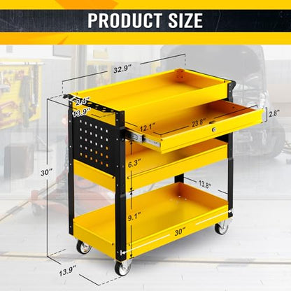4 Tier Rolling Tool Cart on Wheels with Mechanic Tool Cart with Locking Drawer-Metal, 400LBS Load Capacity Heavy Duty Utility with Pegboard for Repair Shop, Garage, Warehouse, Workshop