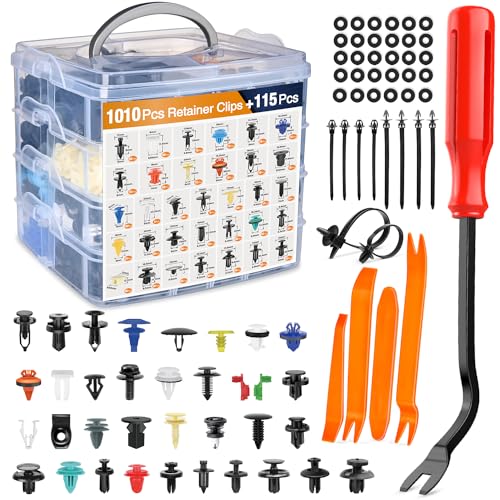 GOOACC 1125Pcs Bumper Clips Car Retainer Clips - 26 Most Popular Sizes Plastic Push Rivets Fender Clips Door Trim Panel Clip Set for Toyota GM Ford Honda Chevy - color: 1010Pcs Clips +115 Remover
