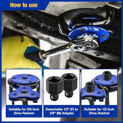 Universal Oil Filter Removal Tool - Adjustable 2-1/2" to 4" & 3" to 5-1/2", Oil Filter Wrench Set with a Pair of Gloves for Cars, Trucks, Tractors, Engines, Conduit & Fittings