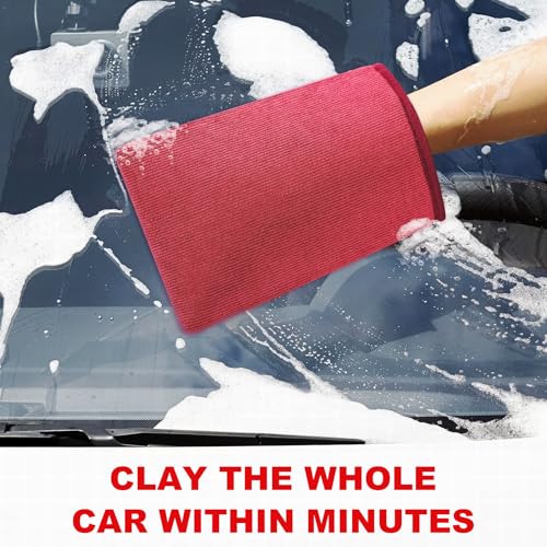 Clay Mitt Auto Detailing 2 Pack, Fine Grade Microfiber Car Clay Bar Mitt, DIY Detail Tool & Kit Car Detailing Alternative (Red) - color: Red, size: 2 Pack