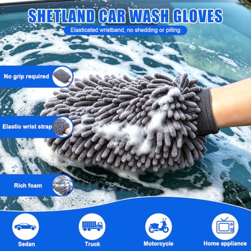 6-Pack Car Cleaning Kit: 2 Scratch-Free Microfiber Wash Mitt, 2 Car Wash Sponge & 2 Microfiber Towels for Cars – Complete Car Wash Set for a Streak-Free Shine - color: 6 Pack