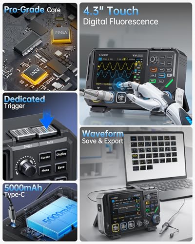 FNIRSI 2D15P 100MHz Digital Oscilloscope Multimeter DDS Signal Generator 3 in 1, 2CH Automotive Oscilloscope Multimeter 19,999 TRMS Counts, 500MS/s Sampling, 4.3'' Touch Screen
