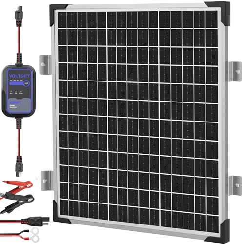Voltset 50W 12V Solar Panel Battery Charger Trickle Maintainer Kit | Smart MPPT Controller, Waterproof, Safety Protections, for RV Boat Marine Trailer Trailer Truck Motorcycle Farm Off-Grid - size: 50W PRO