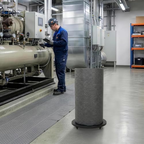 Absorbent Mat Roll Holder, Rolling Mat Oil Absorbent Pads Holder with Wheels, Floor Oil Spill Mat Dispenser Rack, Metal Mat Roll Utility Cart for Workshop Garage Factory