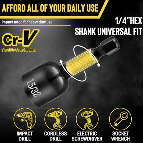 9-PCS Magnetic Nut Driver Set - Impact Nut Driver Bit Set for Impact Drill, SAE, Drill Socket Set, 1/4 Inch Hex Shank, Cr-V Steel - style: 9pcs SAE
