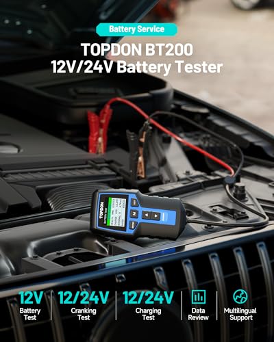Car Battery Tester 24V 12V Load Tester, TOPDON BT200 100-2000CCA Automotive Alternator Tester Digital Auto Battery Analyzer Charging Cranking System Tester for Car Truck Motorcycle ATV SUV Boat Yacht