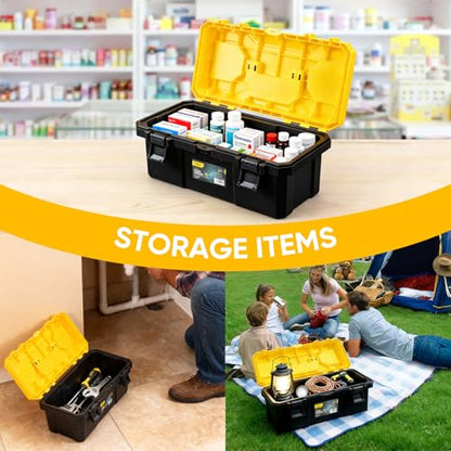 16 Inch Tool Box with Lock, 2-Layer Heavy-Duty Organizer with Removable Tray, Liftable Lid for Small Parts, 25lb Capacity & Carry Handle for Tools, Camping, Medical Supply Storage - size: 16”
