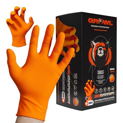 GrowIGRRRIP 8 Mil Orange Nitrile Gloves, Powder-Free, Food Safe, 100–1000 | Fentanyl-tested with diamond texture and S–XXL sizing for mechanics, truck repair, food handling, industrial, and shop tasks. - size: Small