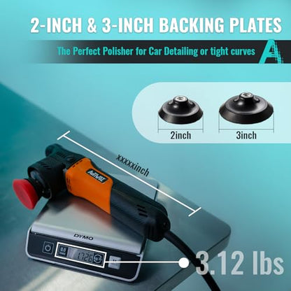 AUTIWOZ Carbon Fiber Mini Car Buffer Polisher, 630W Copper Motor 12mm Orbit, 2&3Inch Dual Action Polisher for Car Detailing, 2500-7000RPM with Soft Start, 3M Corded Auto Electric Polishing Machine - size: k2