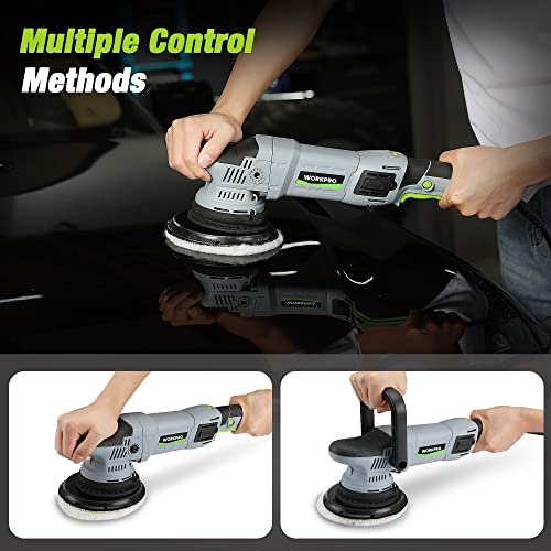 Fathers Day Ideal Gifts for Dad - WORKPRO Buffer Polisher, 6-inch 1080W Dual Action Random Orbital Polish Kit for Car Detailing, 6 Variable Speed DA Polisher with Backing/Woolen/Foam Pads