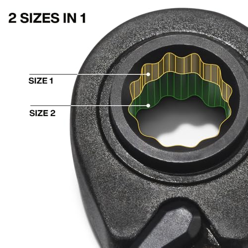 KLEIN TOOLS 68216M 4-in-1 Reversible Ratchet Wrenches Set, 2-Piece, Eight Metric Hex Sizes, 8mm x 10mm, 12mm x 13mm, 14mm x 15mm, and 17mm x 19mm Box Wrench Set, 90-Tooth Ratchet, Pass-Through Design