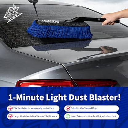 Flash Dog Car Duster Exterior - 25" Wood Handle | Wax Cotton Hair Scratch Free Cleaning for Cars/SUV/Truck/RV Roofs & Windshields | Waterless Dust & Pollen Remover - color: Brown