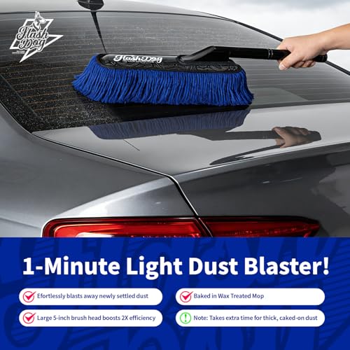Flash Dog Car Duster Exterior - 25" Wood Handle Wax Cotton Hair Scratch Free Cleaning for Cars/SUV/Truck/RV Roofs & Windshields | Waterless Dust & Pollen Remover | Wax Cotton Hair Scratch Free Cleaning for Cars/SUV/Truck/RV Roofs & Windshields | Waterless