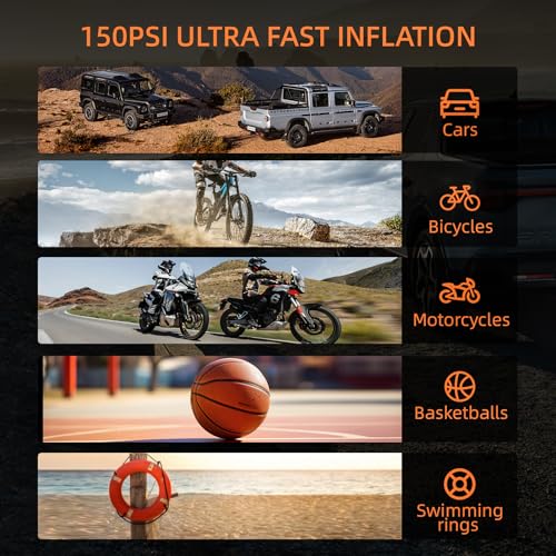 4000A Car Battery Jump Starter with Air Compressor 150PSI Portable Tire Inflator for Car 10000mAh Power Bank Emergency SOS LED Light Emergency Window Breaker Auto Shutoff 12V Battery Booster