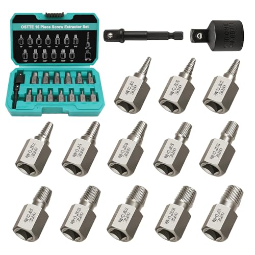15Pcs Bolt Extractor Kit, 3/8" Multi-Spline Drive | Easy Out Set, Cr-Mo Steel for Stripped/Broken/Rusted Bolts & Screws, Hex Multi-Spline Remover, Storage Case - size: 15 Piece