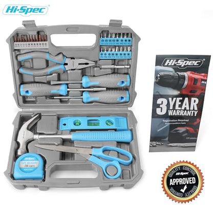 Hi-Spec Household Starter Tool Set with Carry Toolbox for Dorms, Blue | 38pc, socket and wrench coverage, roadside fixes, organized box, garage maintenance help, bike and vehicle tasks, quick setup - color: Blue