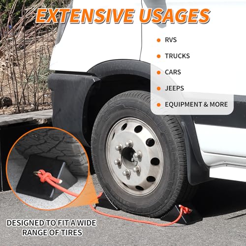 OULEME Heavy Duty Rubber Wheel Chocks with Eyebolt, Solid Wheel Stoppers for Camper, Travel Trailer, RVs, Truck, and ATV, Anti-Slip and Anti-Oil Design, 8"x5"x4"(4-Pack) - size: With Eyebolt(S)