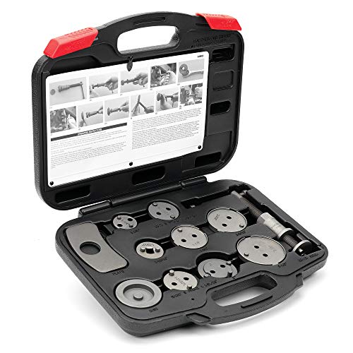 Powerbuilt Rear Disc Brake Adjust Tool Kit, Caliper Piston Adjustment, Vehicle Parking Brakes, T-Handle Center Screw, Adapters, Storage Case - 648601 - style: 12 Piece