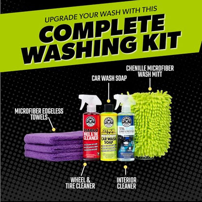 Chemical Guys, 7-Piece Car Cleaning Kit, Wash, Wheel & Interior Cleaners | Everything a first-time detailer needs for a full inside-and-out clean without buying pieces one at a time - style: KIT