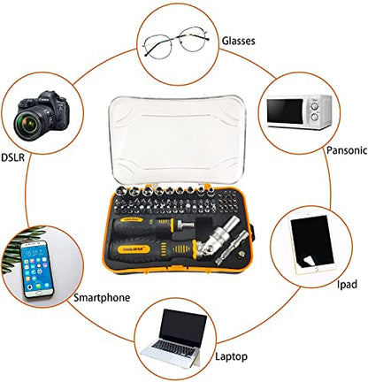 TOOLMAK 61pcs Ratcheting Screwdriver, Socket & Precision Bit Set | Cr-V Steel, Rotatable Handle, Storage Case Included, Ideal for Bike, Watch & Glasses Repair - style: 61pcs Ratchet Screwdriver
