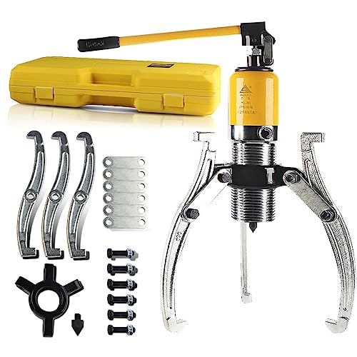 Hydraulic Gear Puller Kit 20 Ton Hydraulic Capacity Puller 2 or 3 Jaws Bearing Pulling Hub Separator Hydraulic Puller Separator Tool Kit Set for Drawing Machine Pulling Hubs Gears Flanges