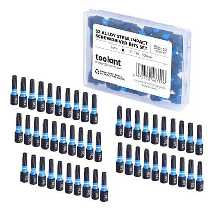 Toolant 1" Impact Torx Bits 50-Pack (T20), 1/4" Hex-Shank S2 Steel Screwdriving Star Bits, CNC Machined Tips, with Storage Box - size: T20(1"*50pcs)