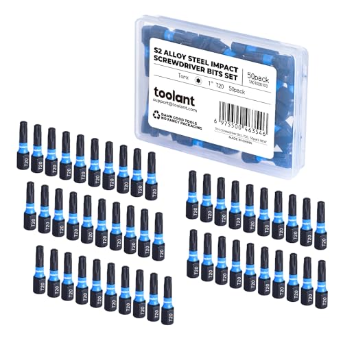 Toolant 1" Impact Torx Bits 50-Pack (T20), 1/4" Hex-Shank S2 Steel Screwdriving Star Bits, CNC Machined Tips, with Storage Box - size: T20(1"*50pcs)