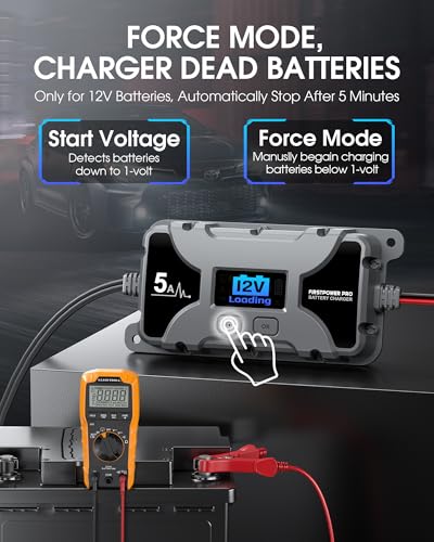 5A Car Battery Charger, 12V 6V Trickle Charger for Car Motorcycle Battery, Automobile Battery Maintainer with LCD Display, Pulse Repair Desulfator for Lead Acid, AGM, Lithium Batteries (Silver)