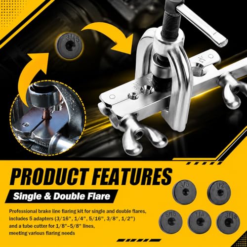 25Ft 1/4"& 3/16" Brake Line Kit,Heavy Duty Brake Line Flaring Tool Kit with 32 Inverted Fittings for Single/Double Flare,Brakes Lines Repair Kits for Cars/SUVs/Trucks